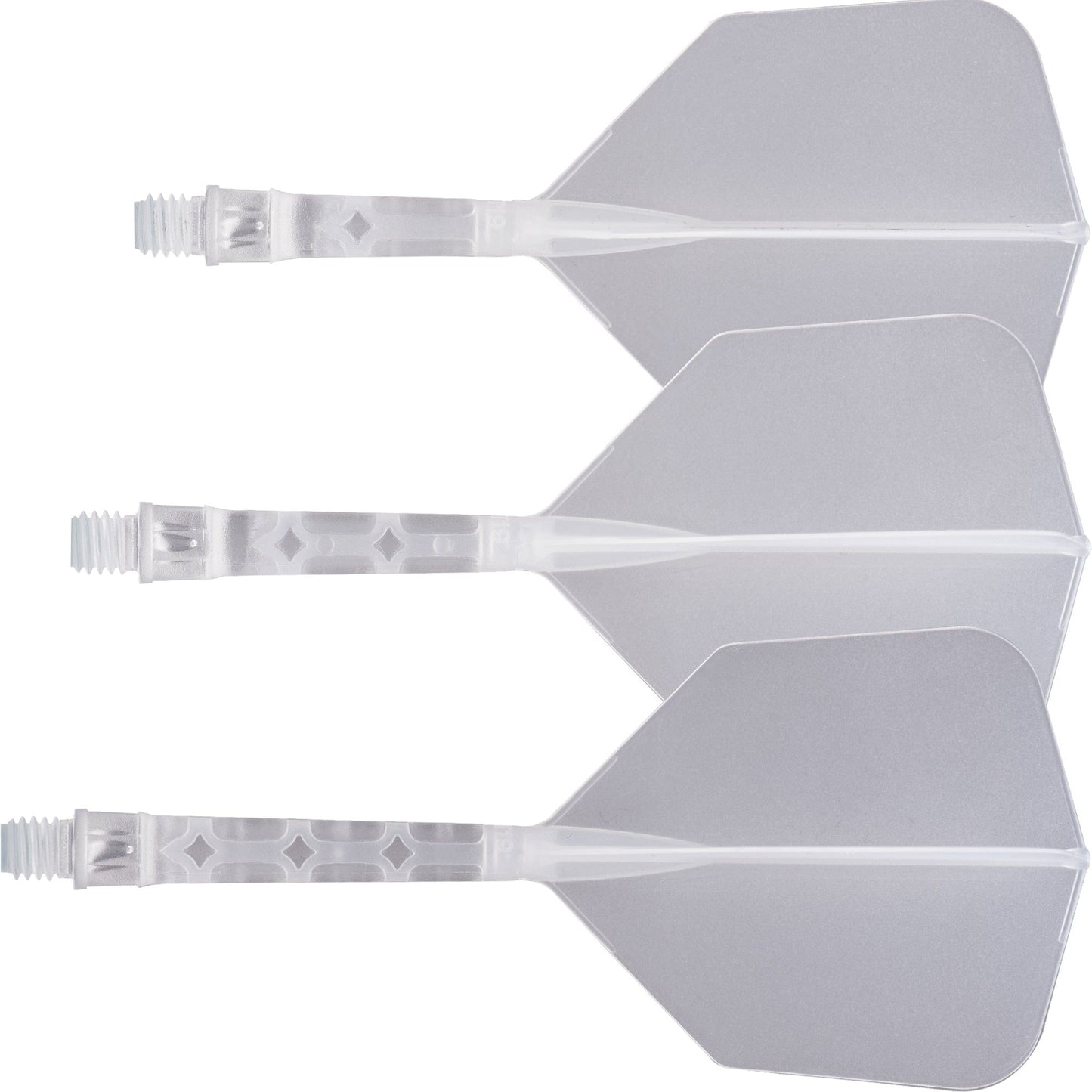 UTSOLGT fra leverandør - Cuesoul Rost T19 Integrated Dart Shaft and Flights - Big Wing - Clear with Clear Flight