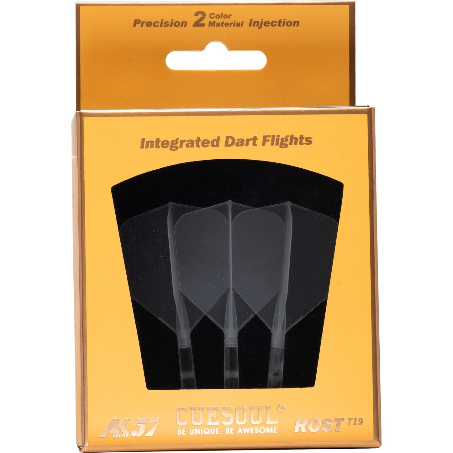 UTSOLGT fra leverandør - Cuesoul Rost T19 Integrated Dart Shaft and Flights - Big Wing - Clear with Clear Flight