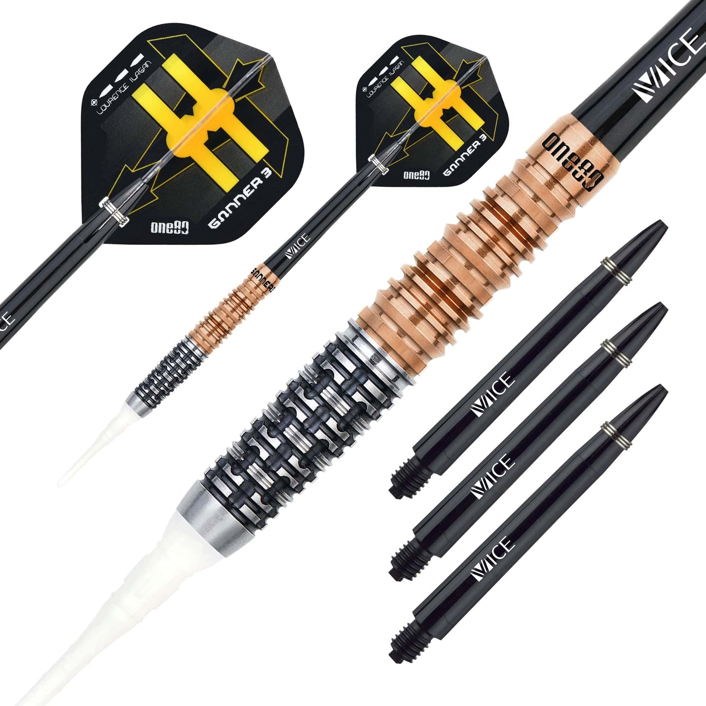 One80 Gunner III Darts - Soft Tip - Lourence Ilagan - Black & Rose Gold