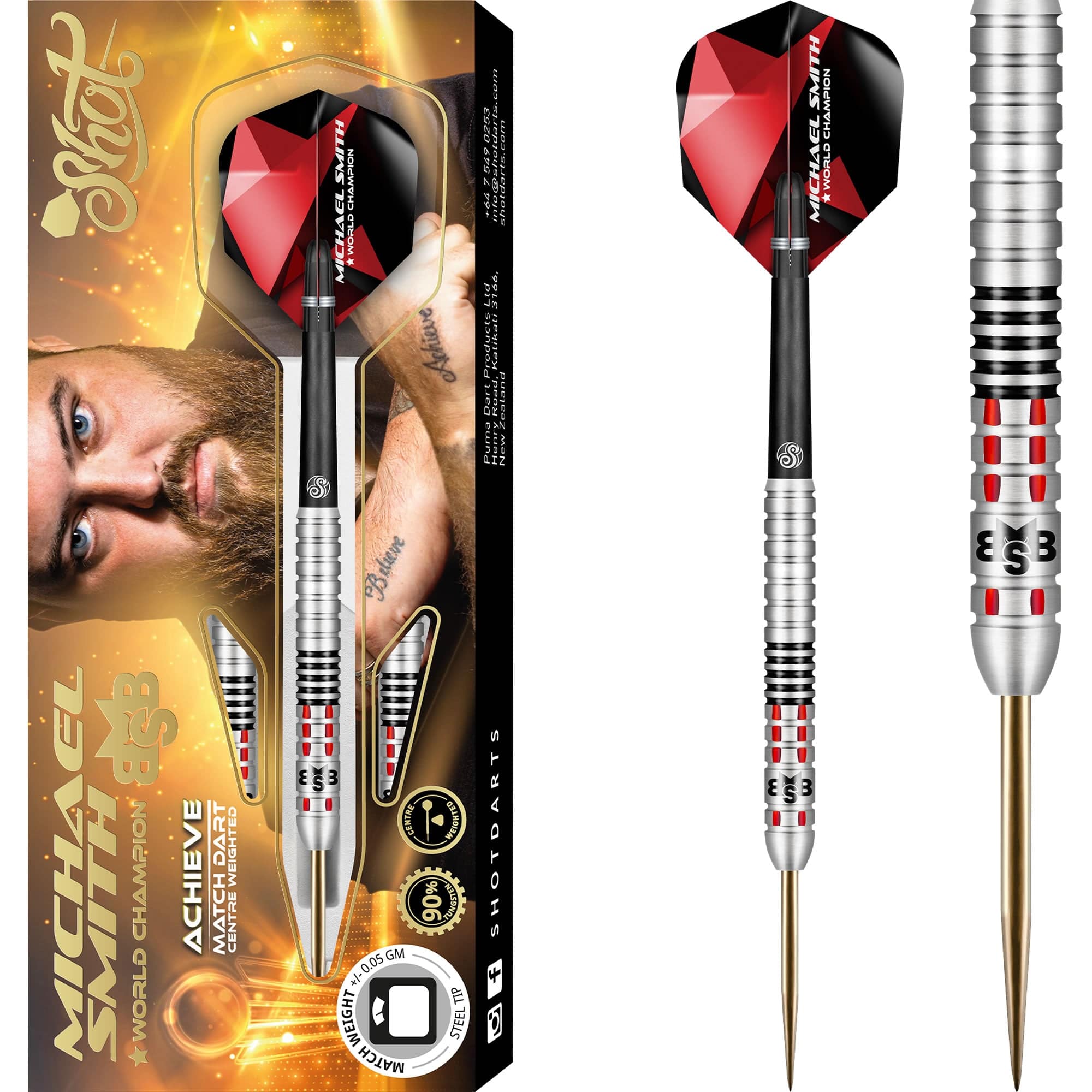 Shot Michael Smith Darts - Steel Tip Tungsten - Centre