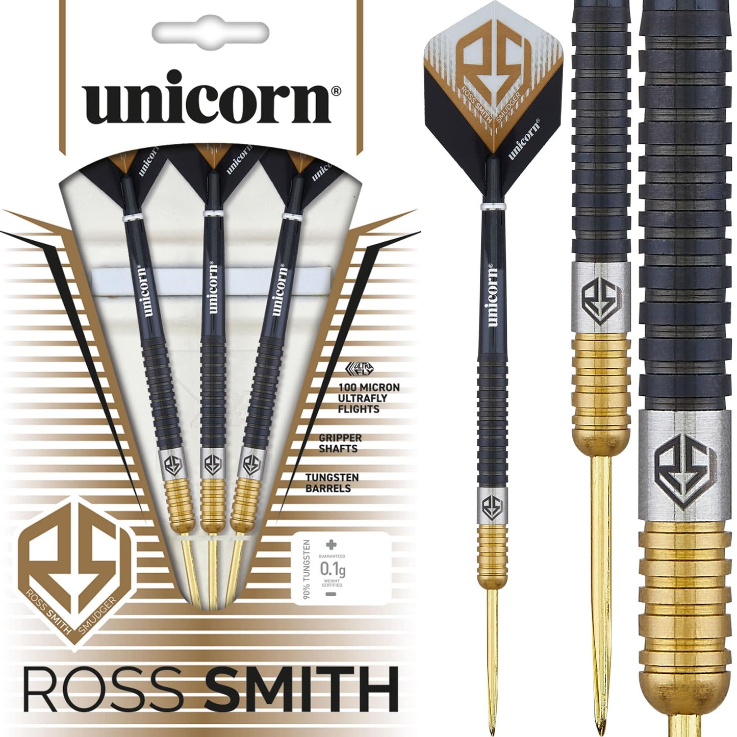 Unicorn Ross Smith Darts - Steel Tip - Smudger - Two Tone - Black & Gold