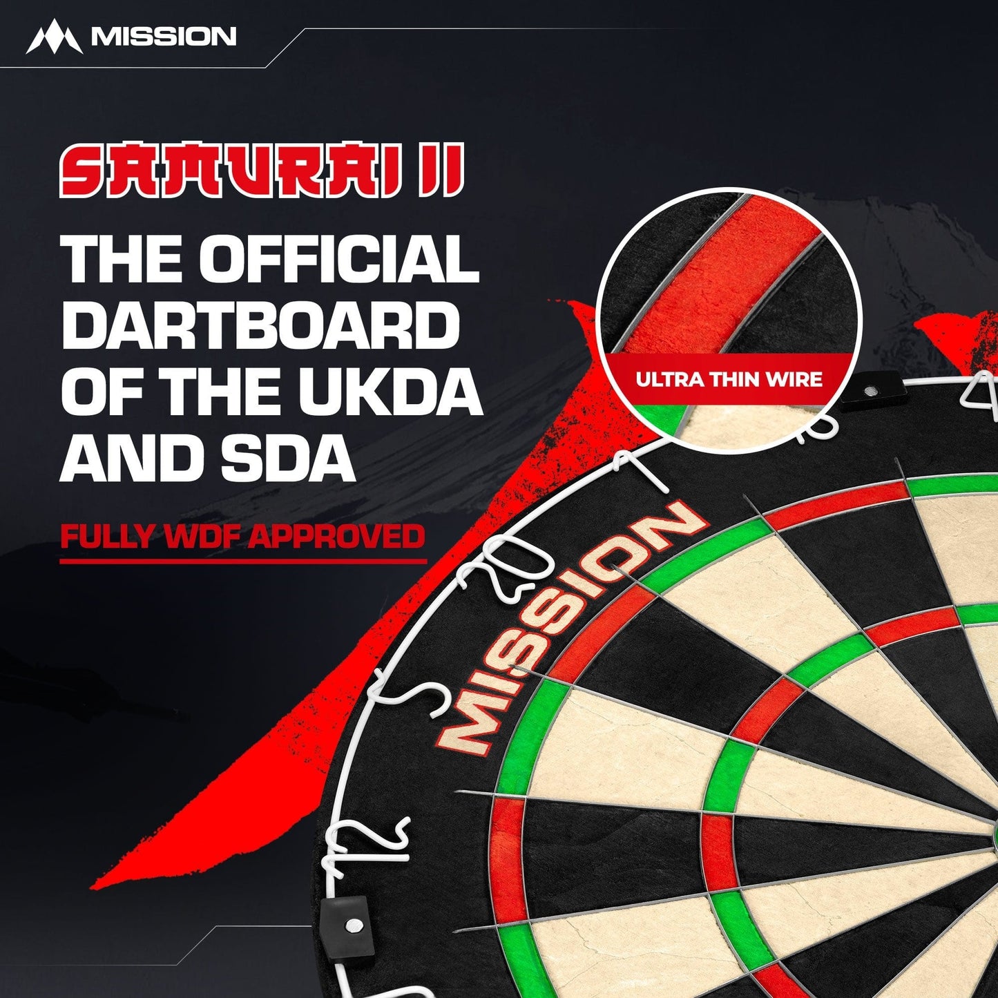 Mission Samurai II Dartboard - Ultra Thin Wire - Professional Board