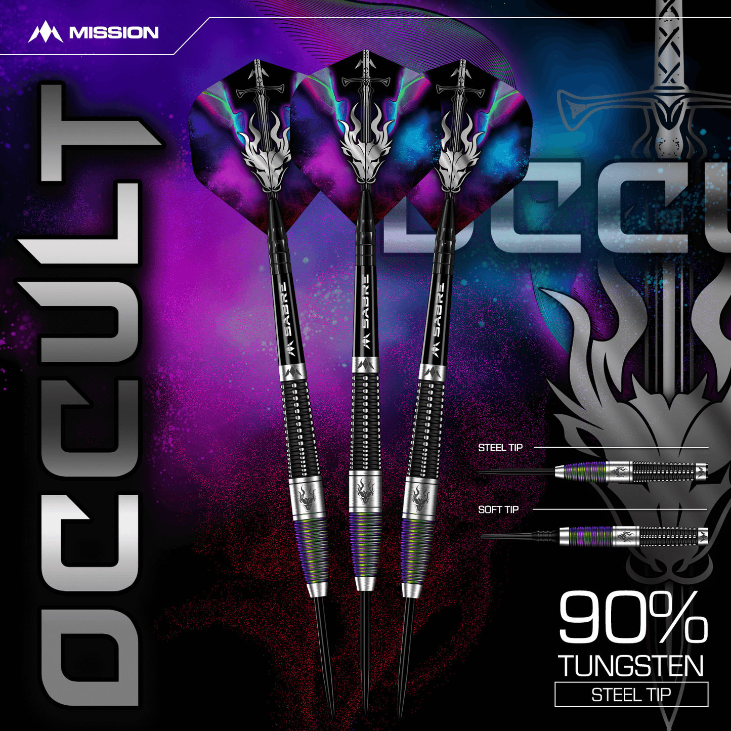 Mission Occult Darts - Soft Tip - 90% - Black & Coral PVD