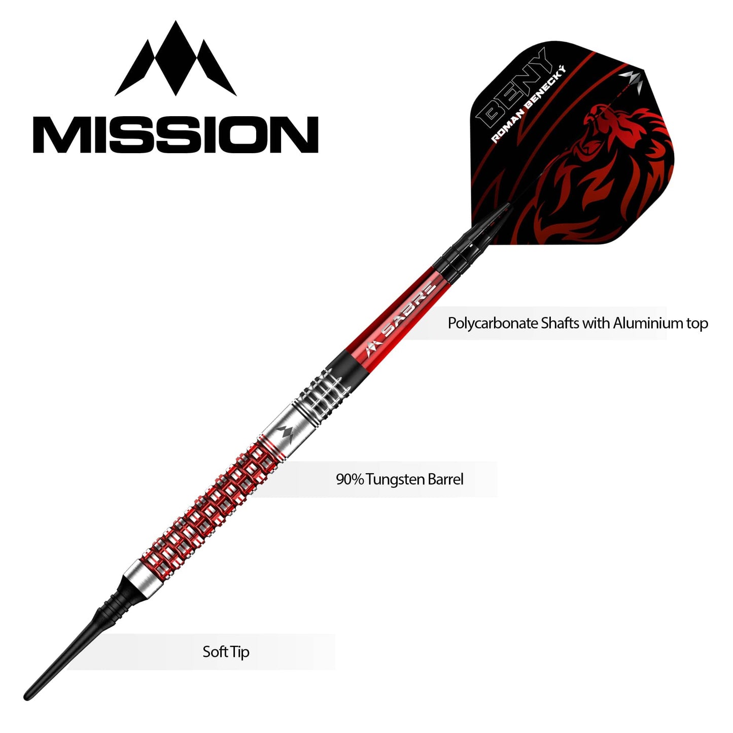 Mission Roman Benecky Darts - Soft Tip - Black & Red - 18g