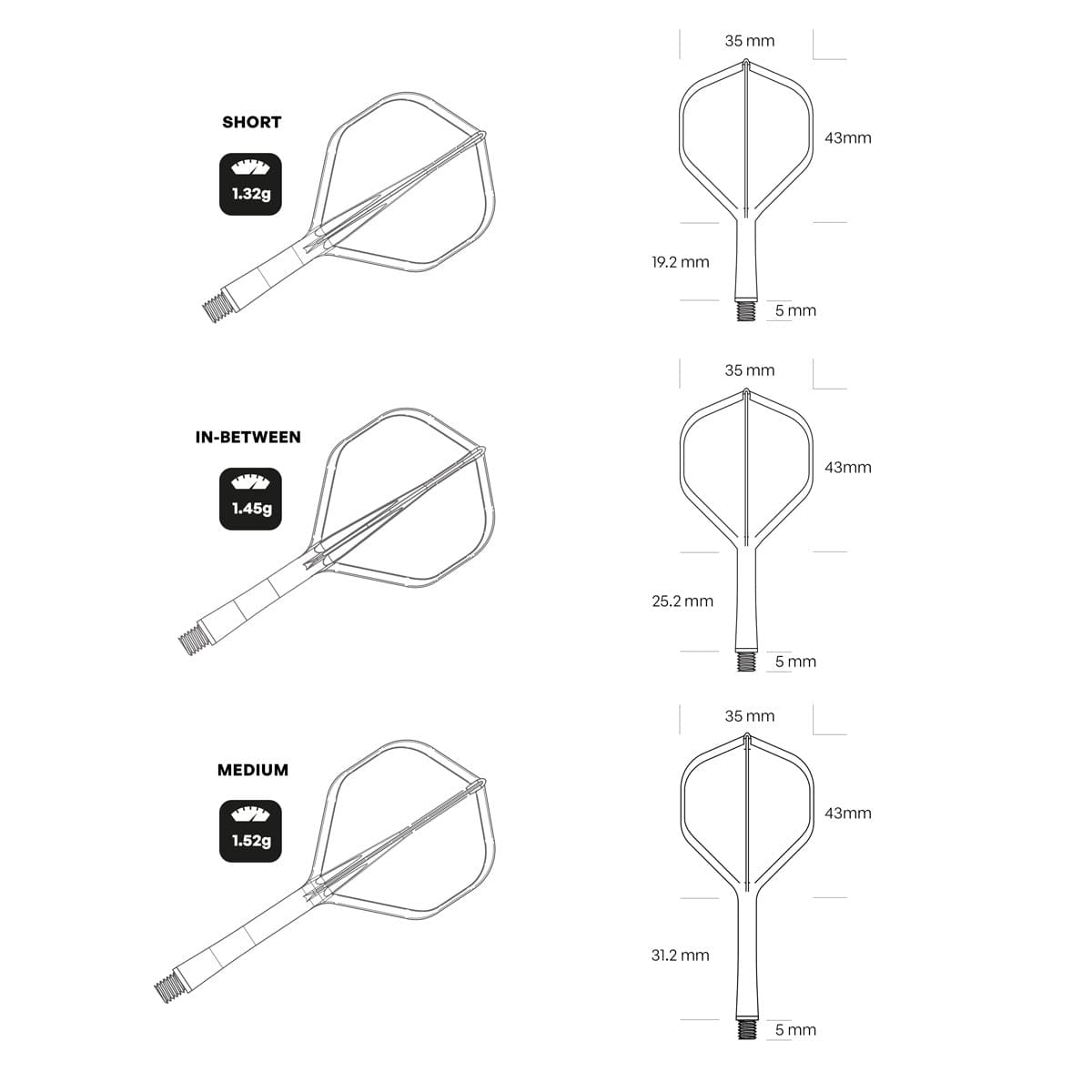 Shot Flight Deck - One Piece Dart Flight and Shaft System - White