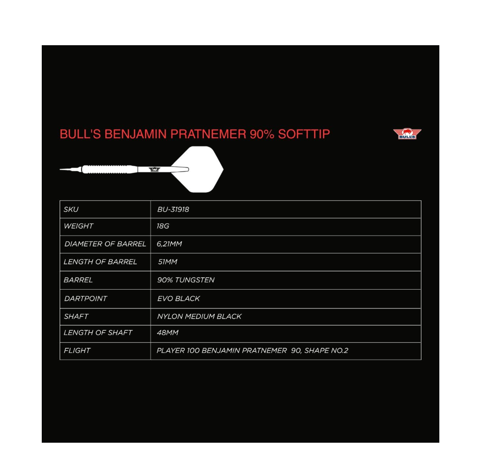 Bull's Softtip Benjamin Pratnemer 90% 18 gram