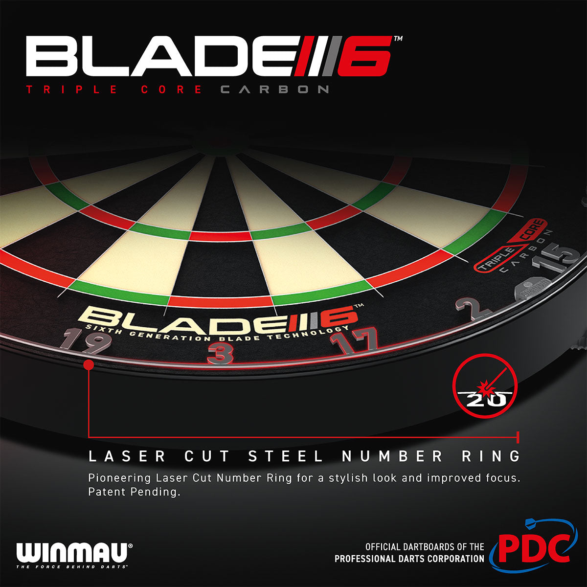 UTSOLGT fra leverandør - Winmau Blade 6 Triple Core Carbon - ståldart