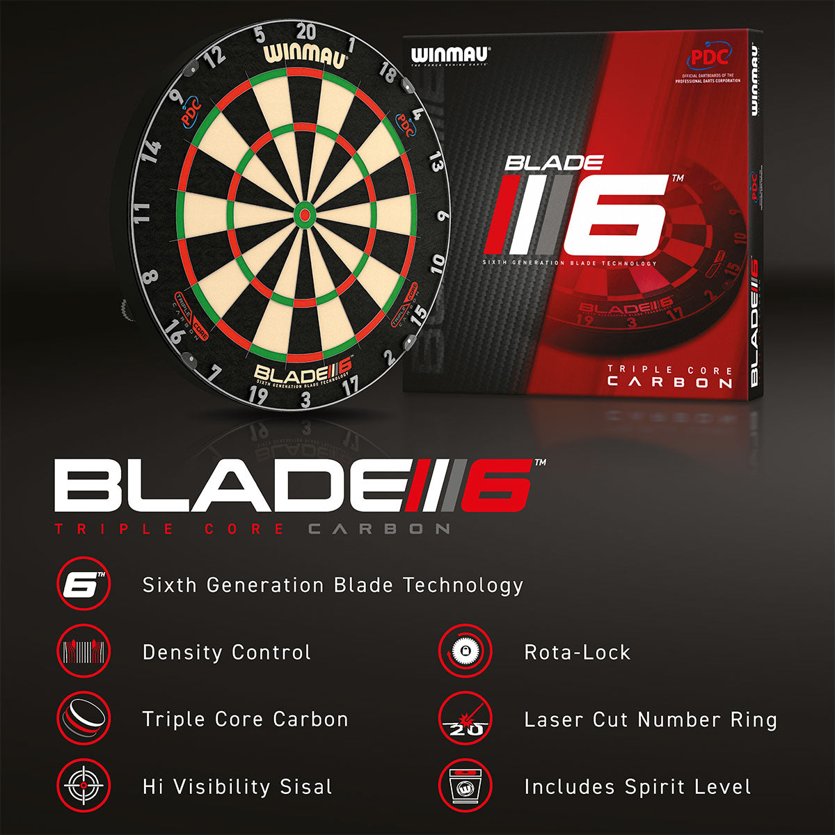 UTSOLGT fra leverandør - Winmau Blade 6 Triple Core Carbon - ståldart